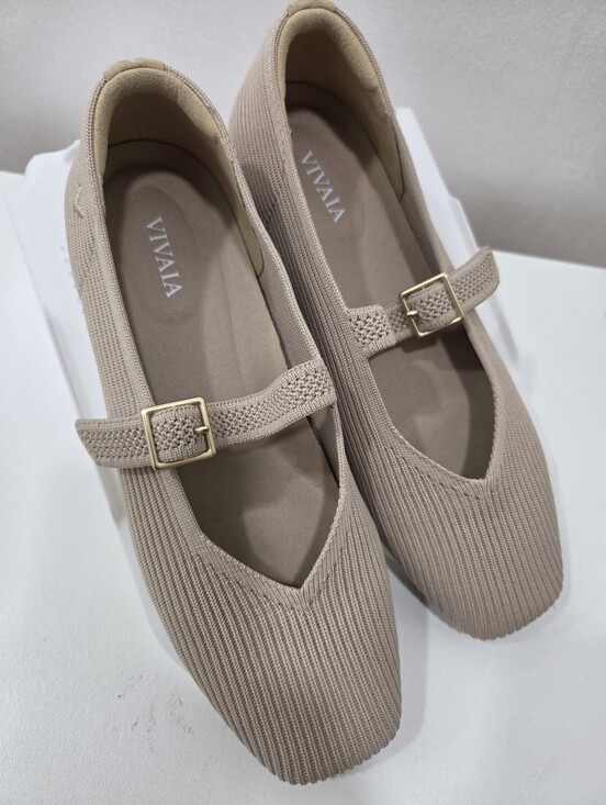 Vivaia Shoes - VIVAIA Cream Ribbed Mary Janes Square Toe Knit Ballet Flats Coquette Preppy 6.5